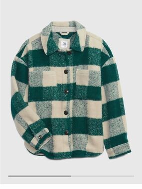 GAP Green & Cream Plaid Fleece Button-Down Shirt Jacket